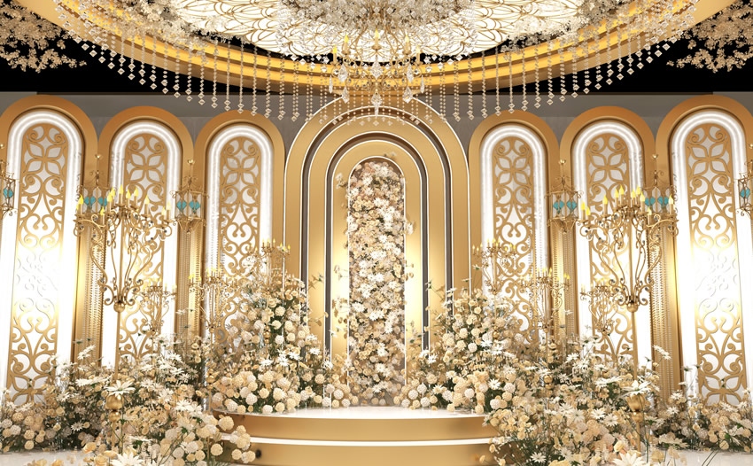 芒市香槟色调婚礼堂效果展示